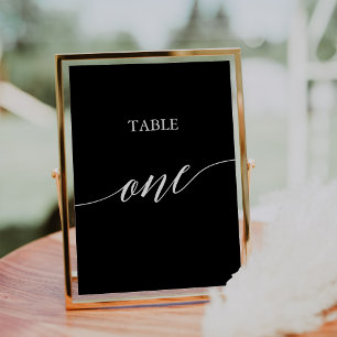 Elegant White on Black Calligraphy Table One Number