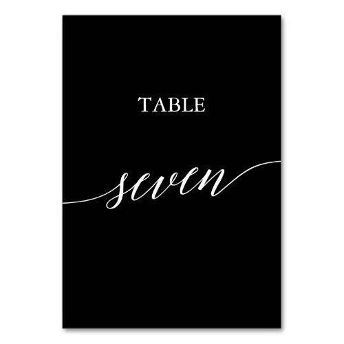 Elegant White on Black Calligraphy Table Seven Table Number