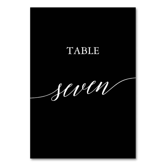 Elegant White on Black Calligraphy Table Seven Table Number (Front)