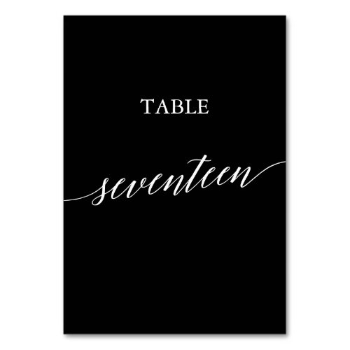 Elegant White on Black Calligraphy Table Seventeen Table Number