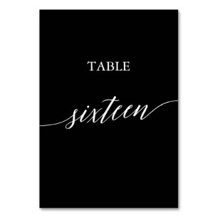 Elegant White on Black Calligraphy Table Sixteen Number