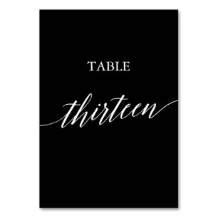 Elegant White on Black Calligraphy Table Thirteen Number