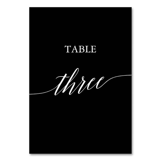 Elegant White on Black Calligraphy Table Three Number (Front)