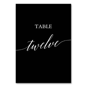 Elegant White on Black Calligraphy Table Twelve Number