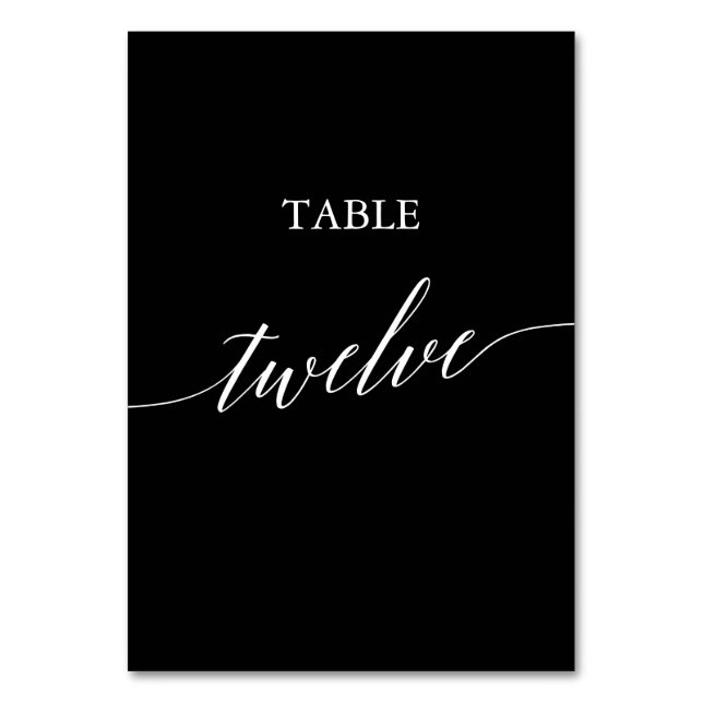 Elegant White on Black Calligraphy Table Twelve Number (Front)