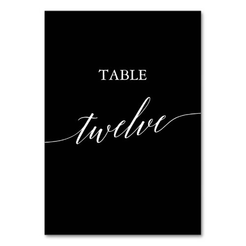 Elegant White on Black Calligraphy Table Twelve Table Number