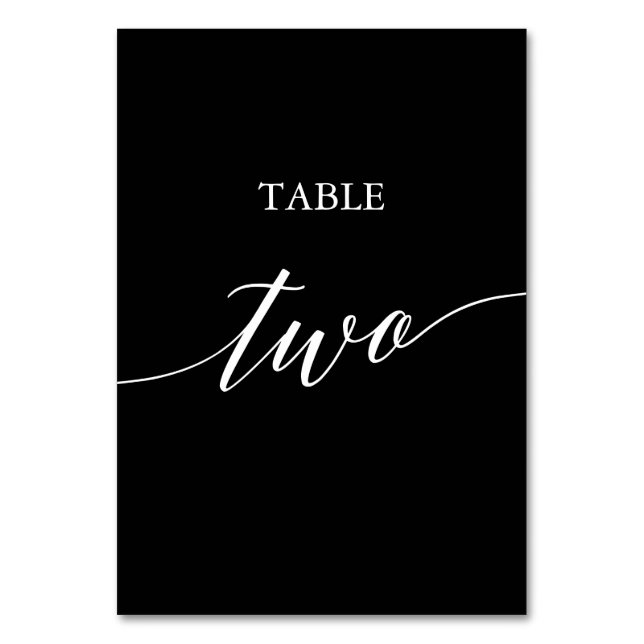 Elegant White on Black Calligraphy Table Two Table Number (Front)