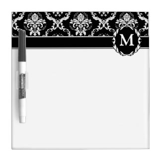 Elegant White on Black Damask Dry-Erase Board
