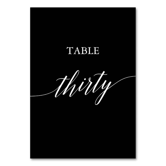 Elegant White on Black Table Number Thirty (Front)