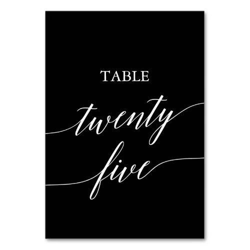 Elegant White on Black Table Twenty Five Table Number