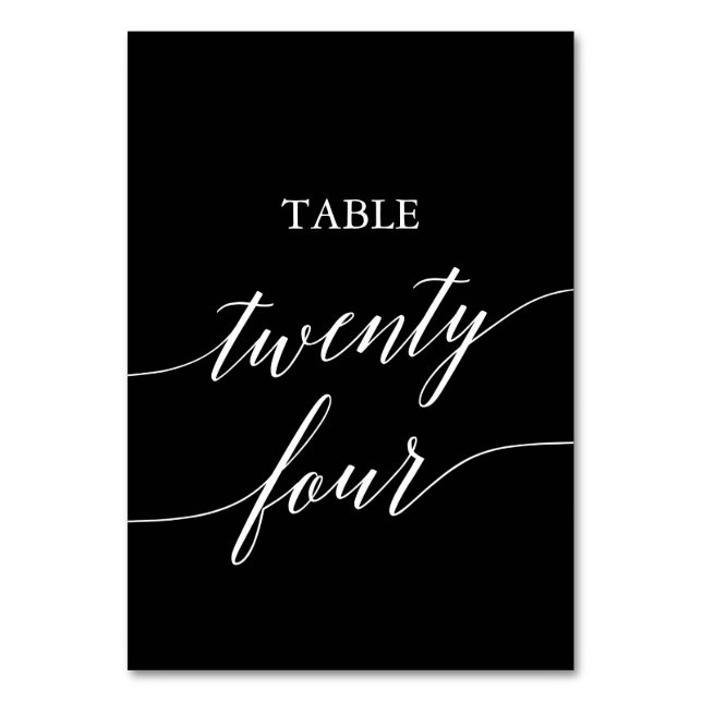 Elegant White on Black Table Twenty Four Table Number (Front)