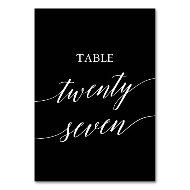 Elegant White on Black Table Twenty Seven Table Number (Front)