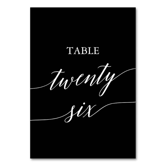 Elegant White on Black Table Twenty Six Table Number (Front)