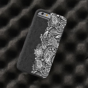 Elegant White On Black  Vintage Paisley Lace Tough iPhone 6 Case