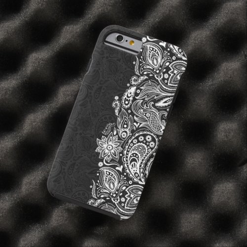 Elegant White On Black  Vintage Paisley Lace Tough iPhone 6 Case