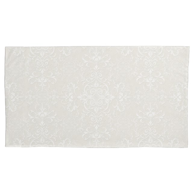 Elegant White on Pale Beige Damask Style Pattern Pillow Case (Front-Left)