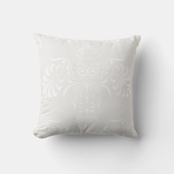 Elegant White On Pale Warm Grey Damask Style Throw Pillow by MHDesignStudio at Zazzle