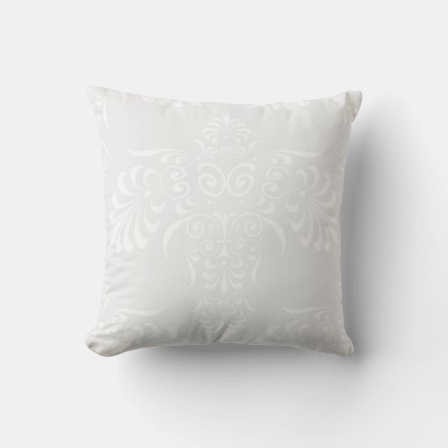 Elegant white on Pale Warm Grey Damask Style Throw Pillow (Front)