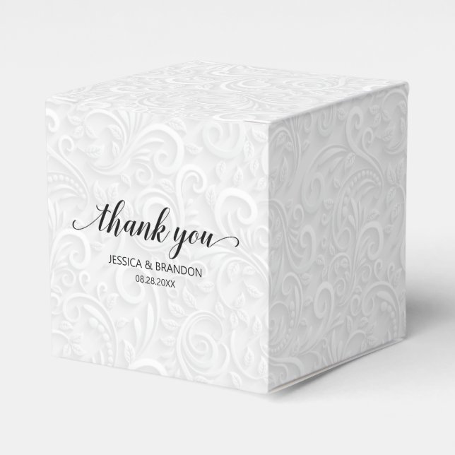 Elegant White on White Filigree Wedding Favor Boxes (Front Side)