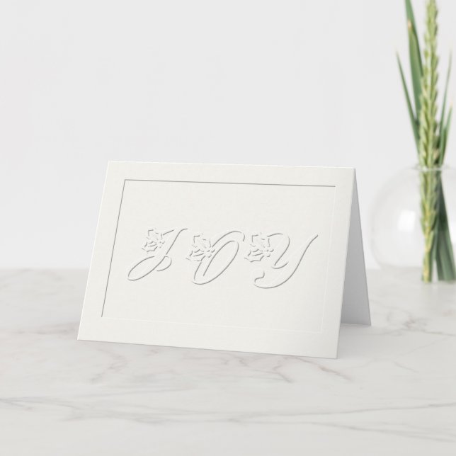 Elegant White on White Joy Holiday Card (Front)