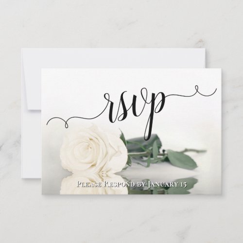 Elegant White or Ivory Reflecting Rose Wedding RSVP Card