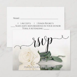 Elegant White or Ivory Reflecting Rose Wedding RSVP Card