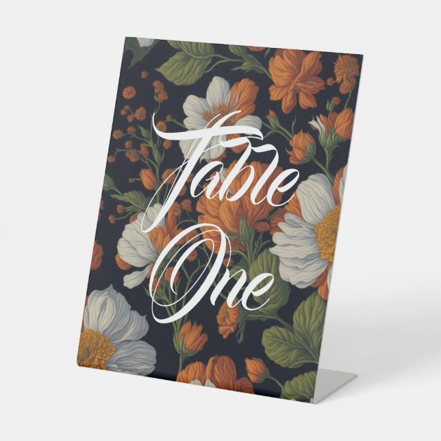 Elegant white orange blooms pedestal sign (Front)