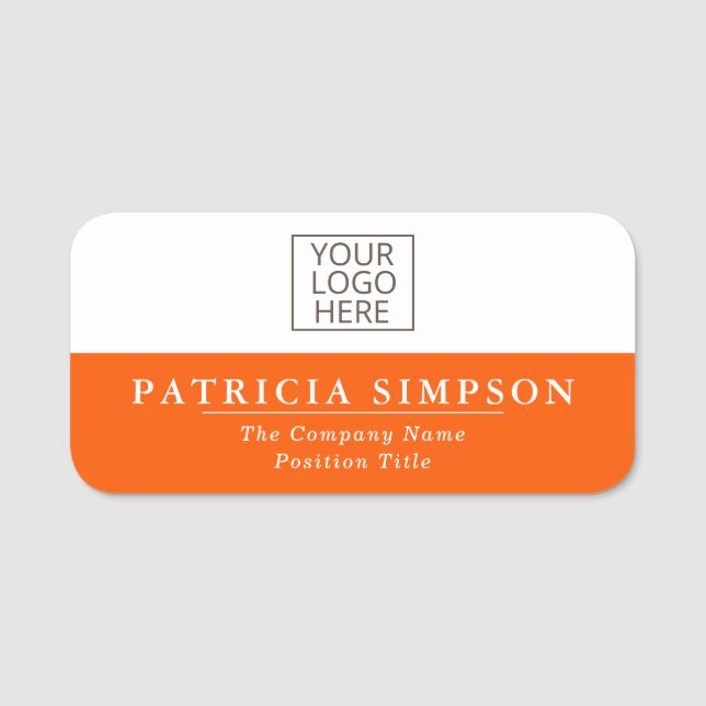 Elegant White Orange Personality Style Name Tag (Front)