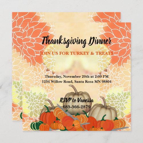 Elegant White Orange Pumpkins Fall Thanksgiving Invitation