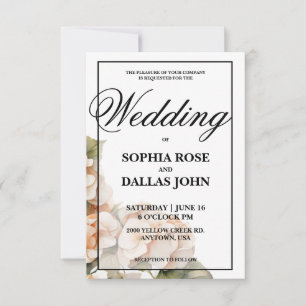 Elegant white orange watercolor floral Wedding Invitation