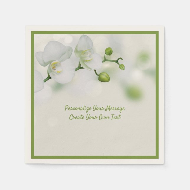 Elegant White Orchard Flowers Personalize Napkins (Front)