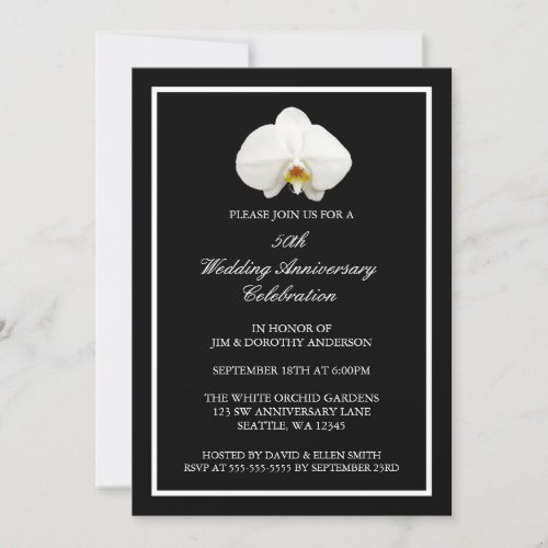 Elegant White Orchid 50th Wedding Anniversary Invitation