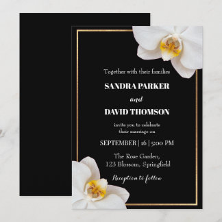 elegant white orchid blooms wedding invitation
