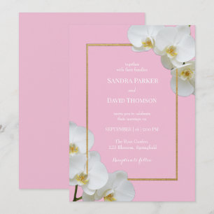 elegant white orchid blooms wedding invitation