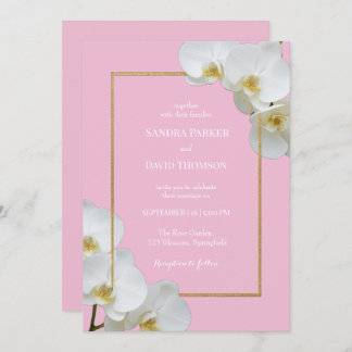 elegant white orchid blooms wedding invitation