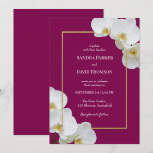 elegant white orchid blooms wedding invitation