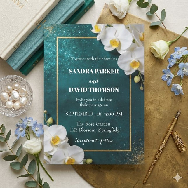 elegant white orchid blooms wedding invitation (Creator Uploaded)