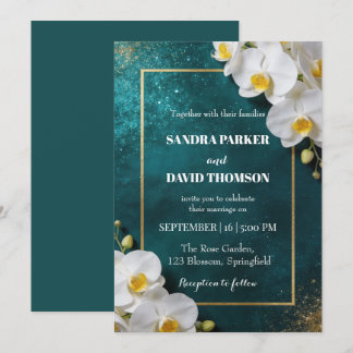 elegant white orchid blooms wedding invitation
