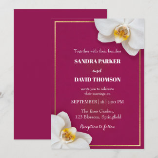 elegant white orchid blooms wedding invitation