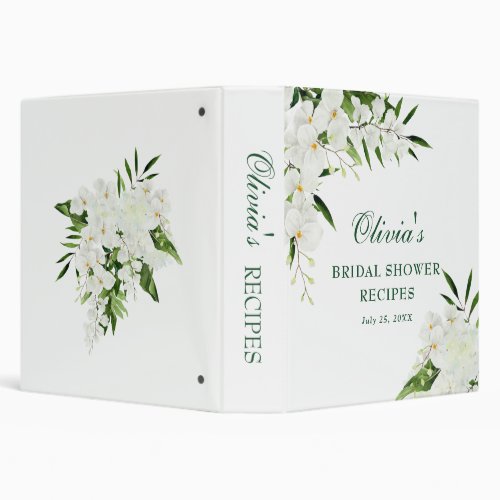 Elegant White Orchid Bohemian Bridal Shower Recipe 3 Ring Binder