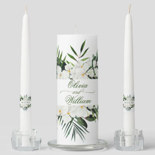 Elegant White Orchid Bohemian Floral Unity Unity Candle Set