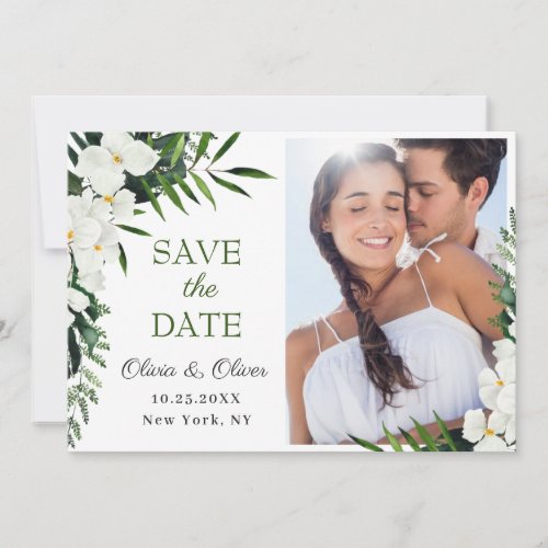 Elegant White Orchid Bohemian Floral Wedding PHOTO Save The Date