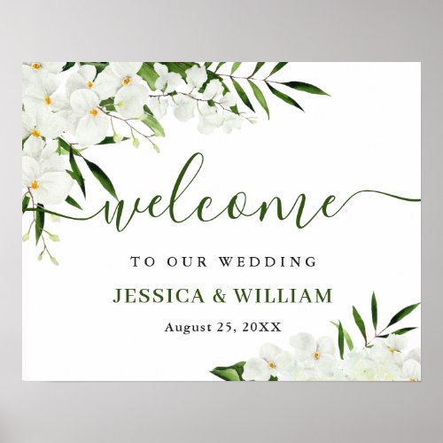 Elegant White Orchid Bohemian Wedding Welcome Sign