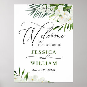 Elegant White Orchid Bohemian Wedding Welcome Sign
