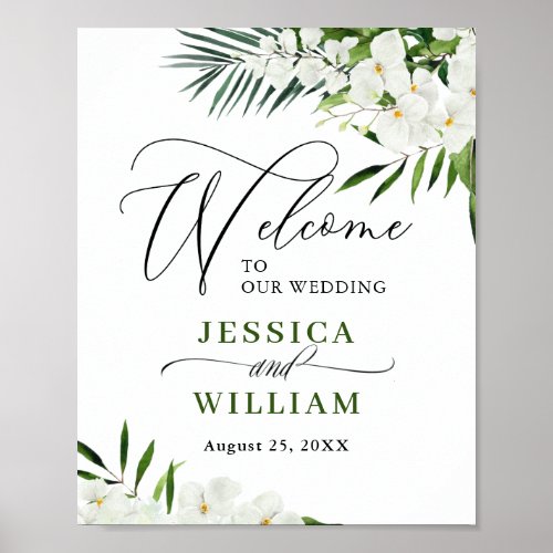 Elegant White Orchid Bohemian Wedding Welcome Sign