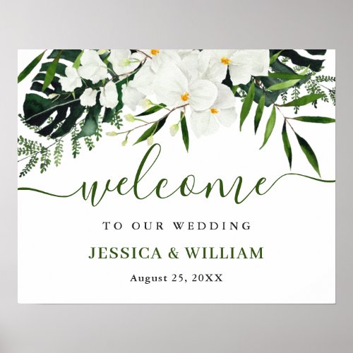 Elegant White Orchid Bohemian Wedding Welcome Sign