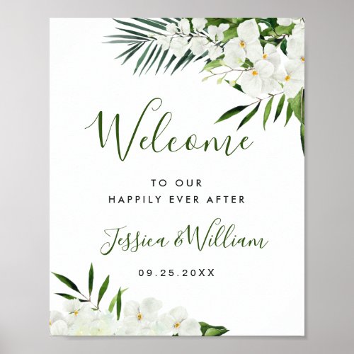 Elegant White Orchid Bohemian Wedding Welcome Sign