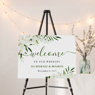 Elegant White Orchid Bohemian Wedding Welcome Sign