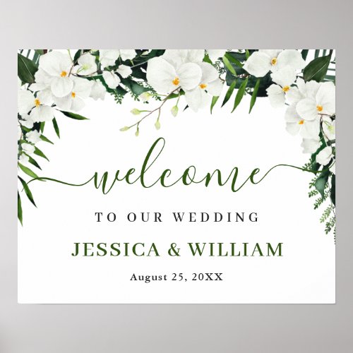 Elegant White Orchid Bohemian Wedding Welcome Sign