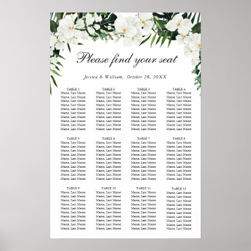 Elegant White Orchid Boho 12 Tables SEATING CHART